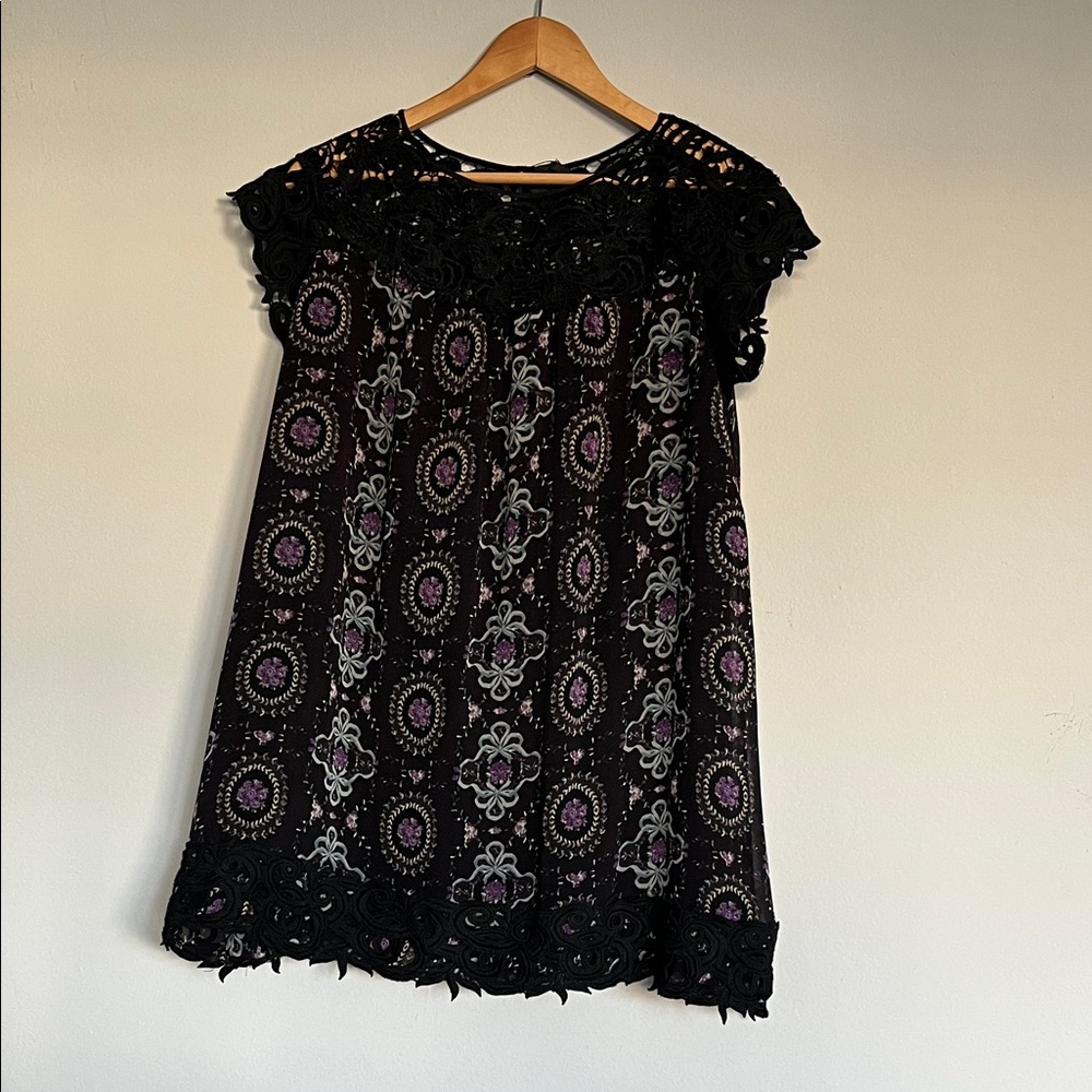 Anna Sui Black and Purple Patterned Top